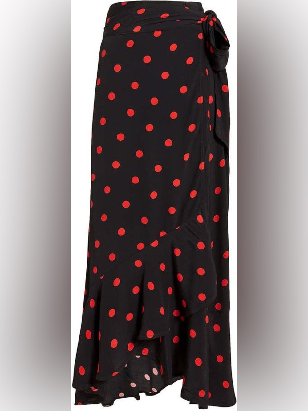 Black Ganni Barra Crepe wrap skirt with Red Polka Dots